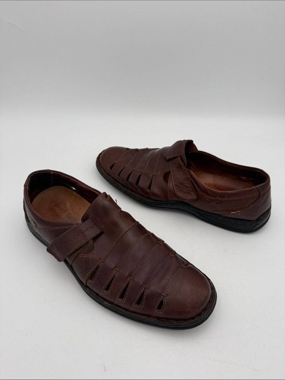 Josef Seibel Men  Dark Brown Leather Slip-On Fisherman 44 Loafers vintage retro